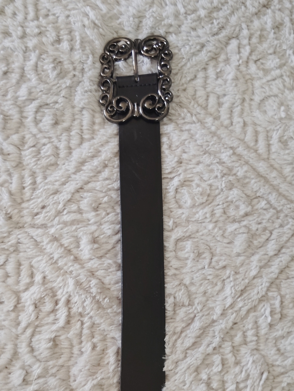 Express Black Women's Belt with Ornate Silver-Tone Buckle